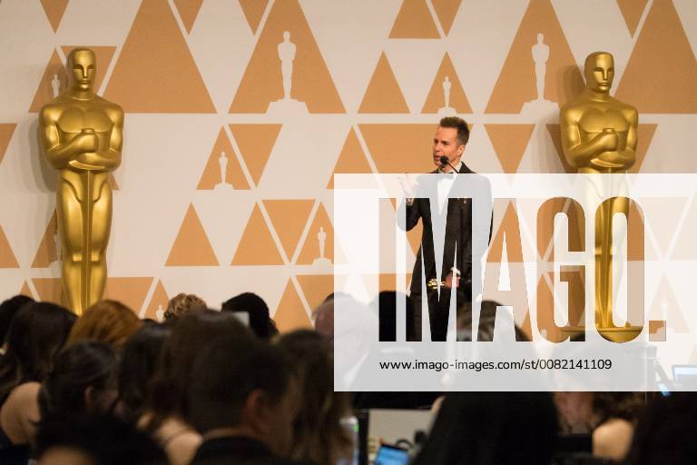 Mar 4, 2018 - Hollywood, California, U.S. - SAM ROCKWELL poses backstage with the Oscar for Performance by an actor in a supporting role, for work on Three Billboards Outside Ebbing, Missouri during the live ABC Telecast of The 90th Oscars at the Dolby Theatre in Hollywood. Hollywood U.S. - ZUMAz03_ 20180304_shf_z03_637