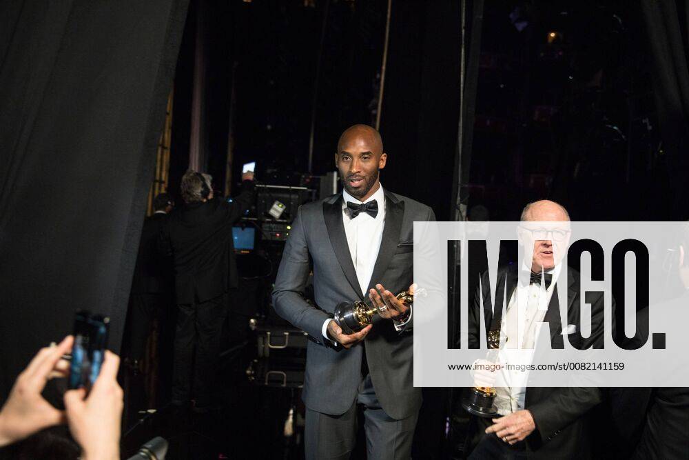 Kobe Bryant poses backstage with the Oscar for best animated short film for work on Dear Basketball during the live ABC Telecast of The 90th Oscars® at the Dolby® Theatre in Hollywood, CA on Sunday