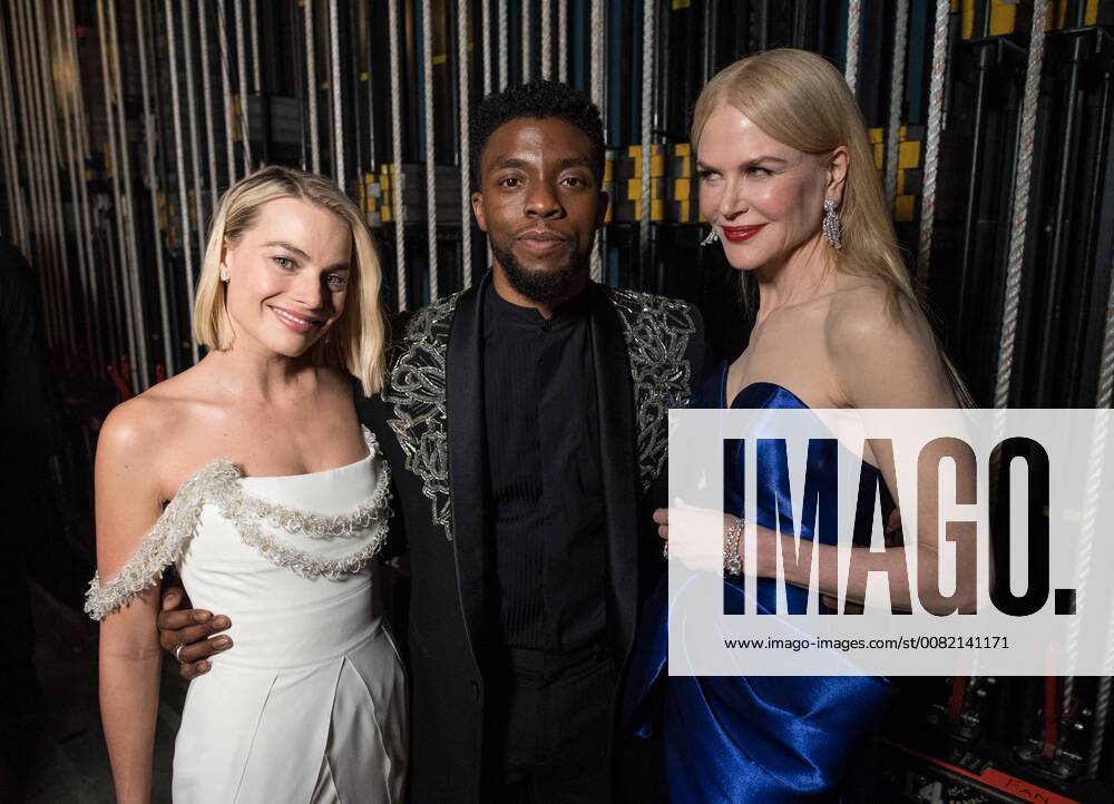 Margot Robbie, Chadwick Boseman and Nicole Kidman pose backstage during the live ABC Telecast of The 90th Oscars® at the Dolby® Theatre in Hollywood, CA on Sunday