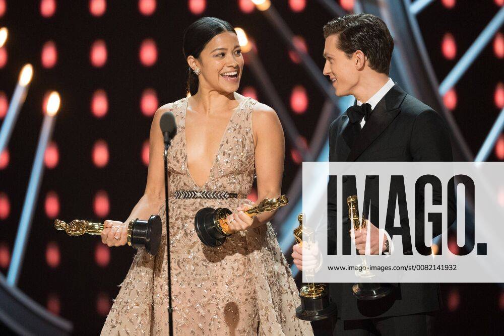 Gina Rodriguez and Tom Holland present the Oscar for achievement in visual effects during the live ABC Telecast of The 90th Oscars® at the Dolby® Theatre in Hollywood, CA on Sunday