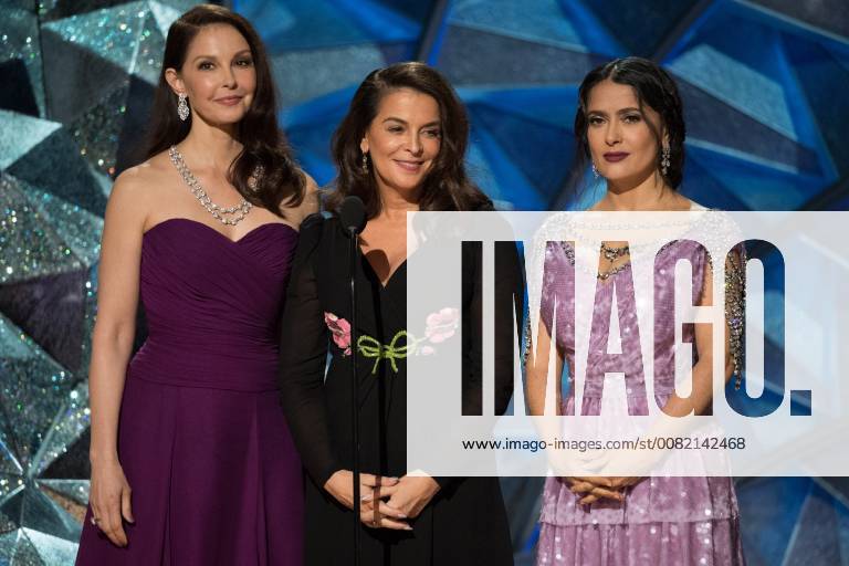 Ashley Judd, Annabella Sciorra, Salma Hayek Pinault present during the live ABC Telecast of The 90th OscarsÂ® at the DolbyÂ® Theatre in Hollywood, CA on Sunday
