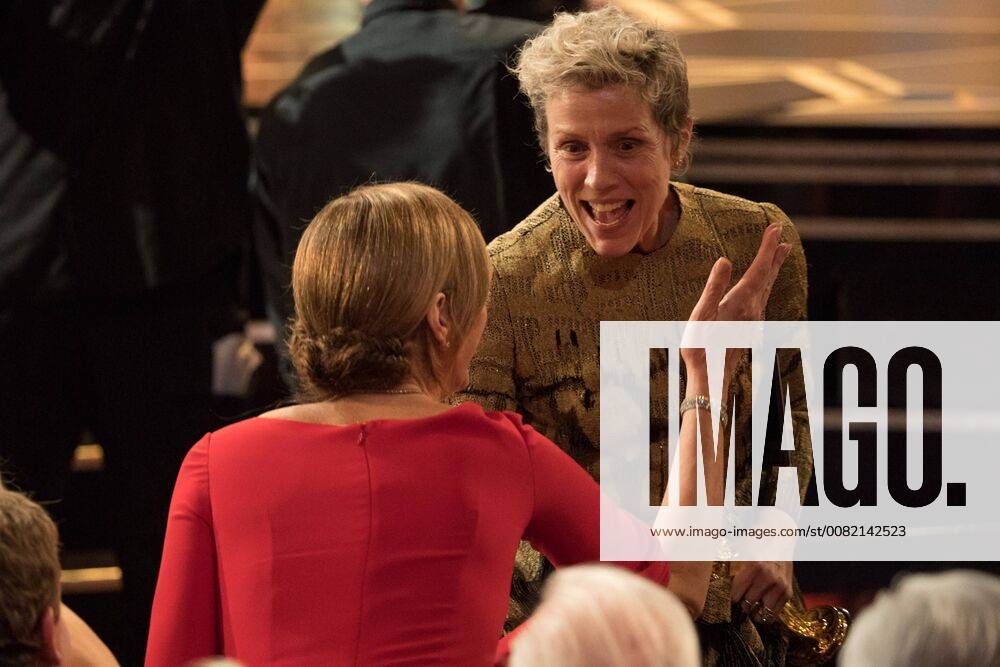 Frances McDormand celebrates winning the Oscar for performance by an actress in a leading role for work on Three Billboards Outside Ebbing, Missouri during the live ABC Telecast of The 90th Oscars® at the Dolby® Theatre in Hollywood, CA on Sunday