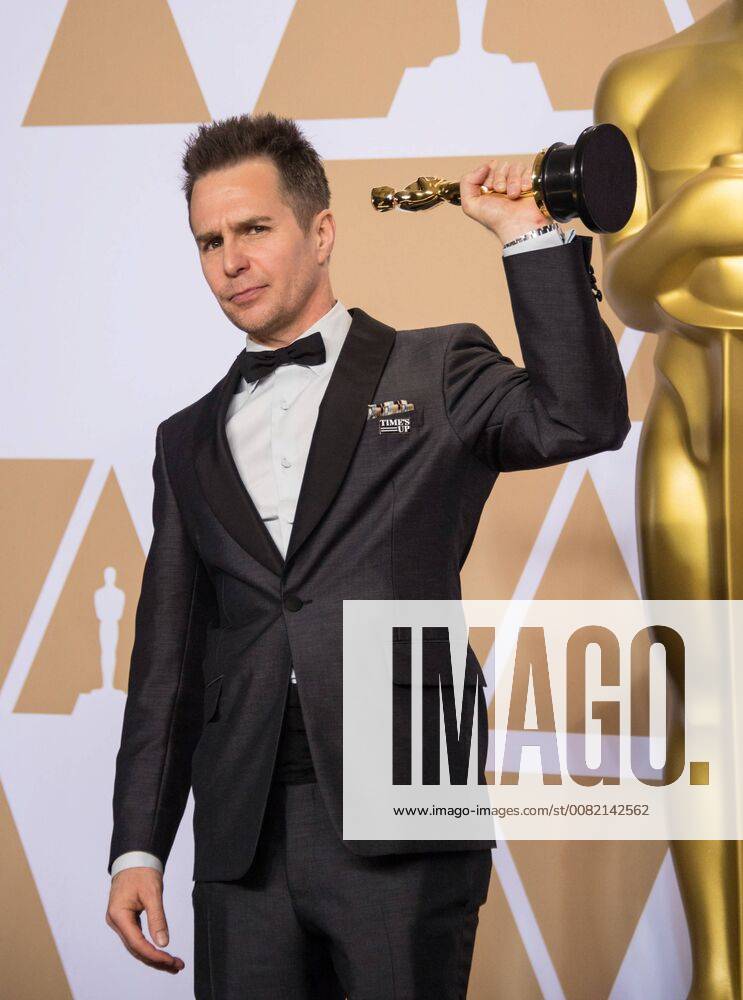 Sam Rockwell poses backstage with the Oscar for performance by an actor in a supporting role, for work on Three Billboards Outside Ebbing, Missouri during the live ABC Telecast of The 90th OscarsÂ® at the DolbyÂ® Theatre in Hollywood, CA on Sunday