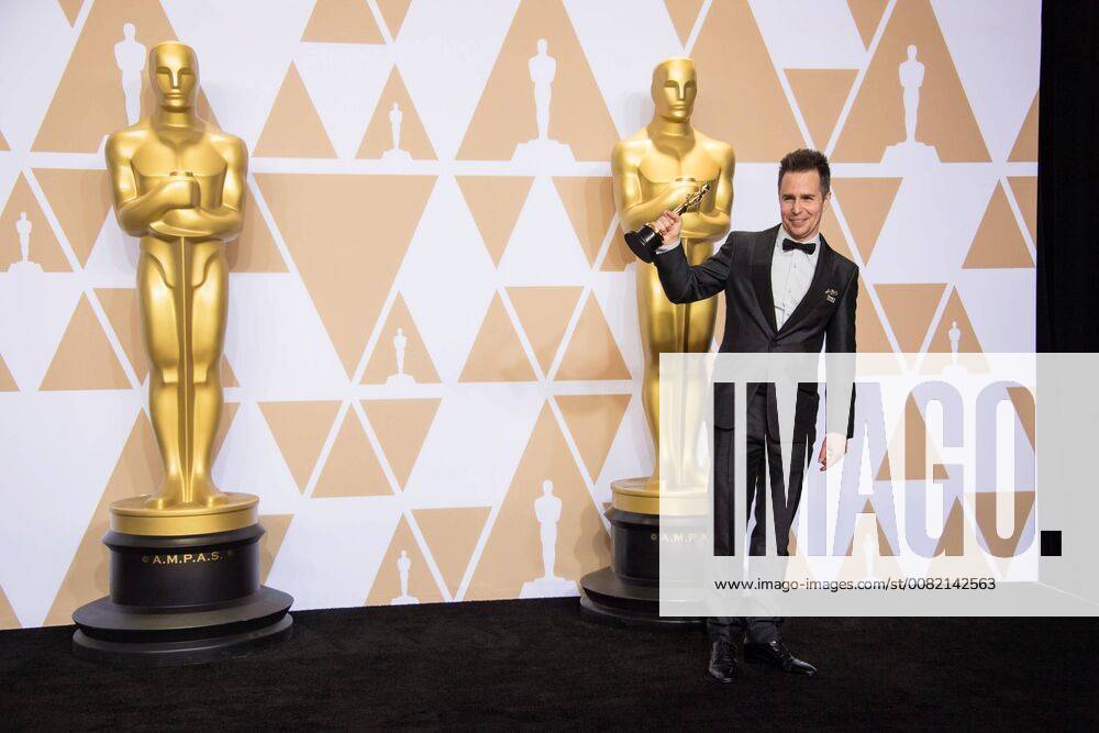 Sam Rockwell poses backstage with the Oscar for performance by an actor in a supporting role, for work on Three Billboards Outside Ebbing, Missouri during the live ABC Telecast of The 90th Oscars® at the Dolby® Theatre in Hollywood, CA on Sunday