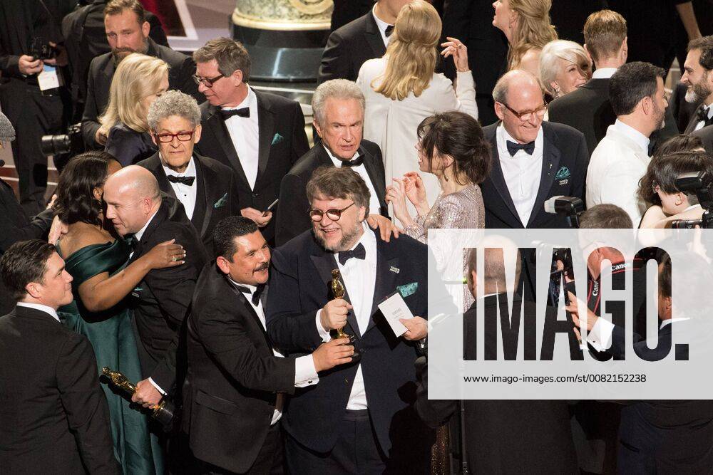 Guillermo Rodriguez, Guillermo del Toro and cast and crew accept the Oscar for Best motion picture of the year for work on The Shape of Water during the live ABC Telecast of The 90th Oscars® at the Dolby® Theatre in Hollywood, CA on Sunday
