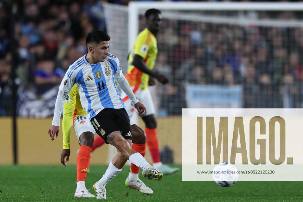 Argentina s national team midfielder Thiago Almada shoots the ball during the South American qualification football match between Argentina and Colombia for the FIFA World Cup 2026 at the Monumental stadium in Buenos Aires on June 10, 2025 BUENOS AIRES ARGENTINA