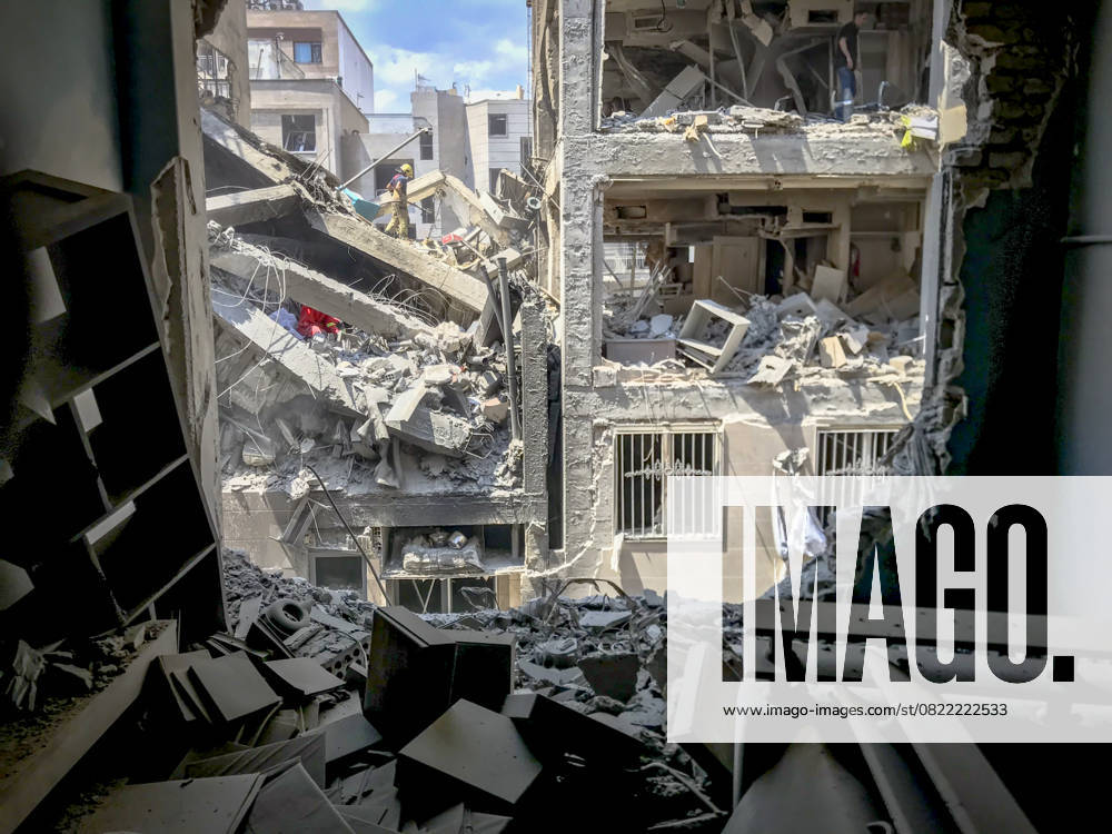 Residential Building Targeted in Tehran Photo from inside a house across a targeted residential building shows extensive damage in Tehran, Iran, on June 13, 2025. Tehran Tehran Iran
