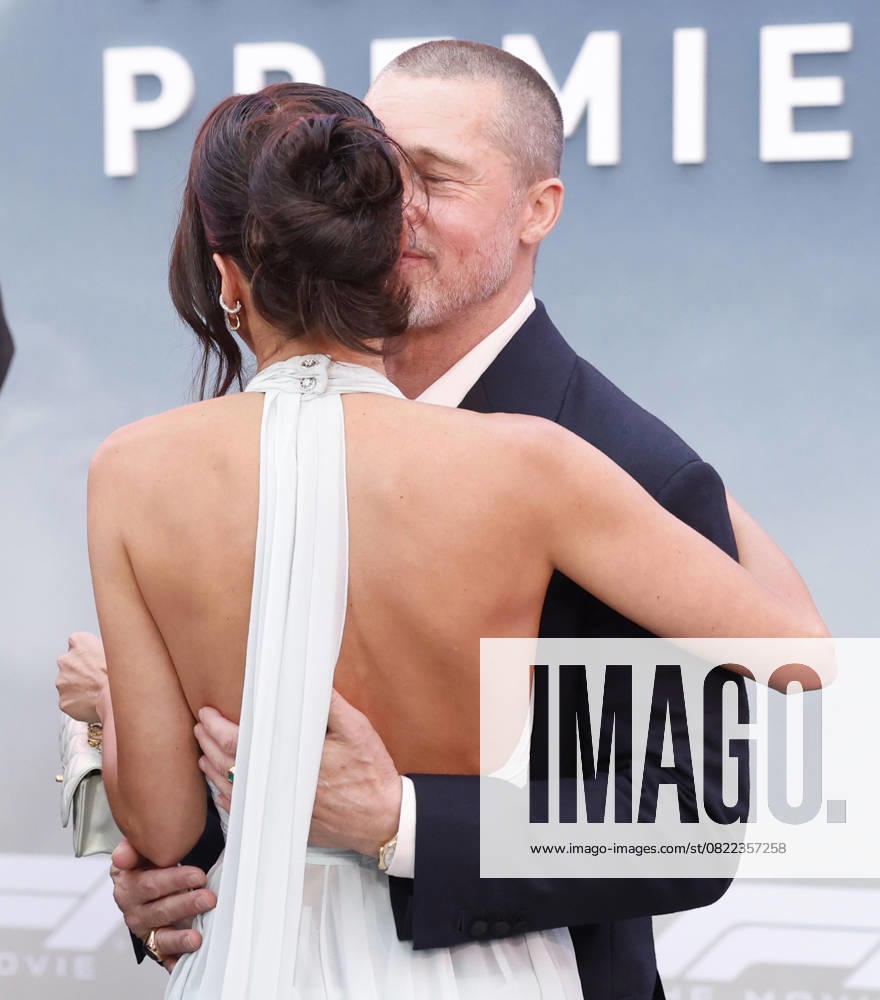 Brad Pitt and Ines de Ramon arrive on the red carpet for the Apple Original Films & Warner Bros. Pictures F1 World Premiere in Times Square on Monday, June 16, 2025 in New York City. NYP20250616118 JOHNxANGELILLO