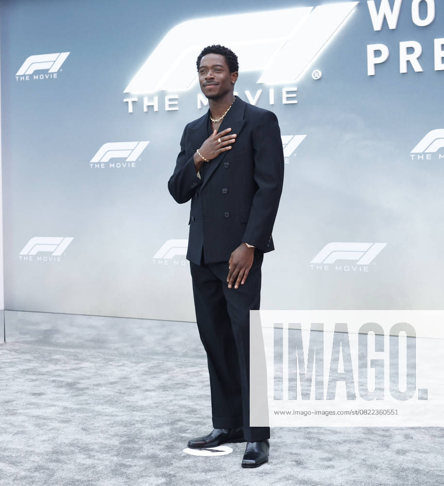 Damson Idris arrives on the red carpet for the Apple Original Films & Warner Bros. Pictures F1 World Premiere in Times Square on Monday, June 16, 2025 in New York City. NYP20250616146 JOHNxANGELILLO
