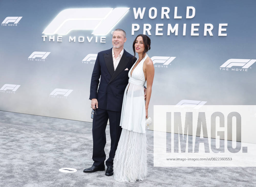Brad Pitt and Ines de Ramon arrive on the red carpet for the Apple Original Films & Warner Bros. Pictures F1 World Premiere in Times Square on Monday, June 16, 2025 in New York City. NYP20250616148 JOHNxANGELILLO