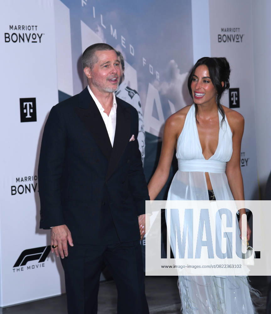 Brad Pitt and Ines de Ramon attend the World Premiere of Apple Original Films F1: The Movie at Times Square in New York. June 16, 2025. New York United States - ZUMAp281 20250616_zea_p281_018