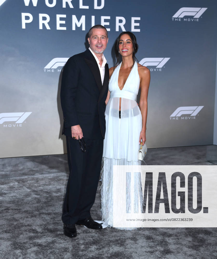 Brad Pitt and Ines de Ramon attend the World Premiere of Apple Original Films F1: The Movie at Times Square in New York. June 16, 2025. New York United States - ZUMAp281 20250616_zea_p281_031