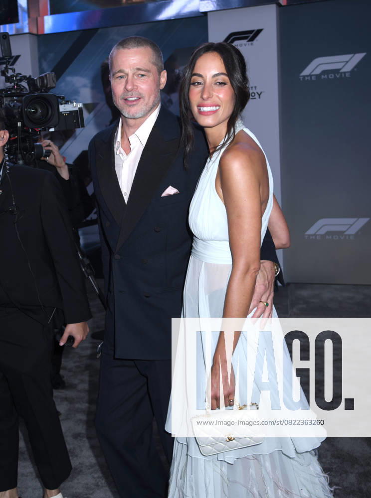 Brad Pitt and Ines de Ramon attend the World Premiere of Apple Original Films F1: The Movie at Times Square in New York. June 16, 2025. New York United States - ZUMAp281 20250616_zea_p281_034