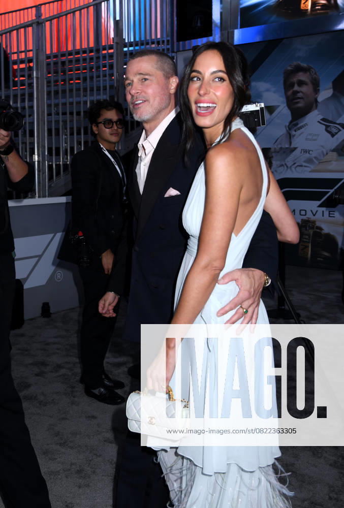 Brad Pitt and Ines de Ramon attend the World Premiere of Apple Original Films F1: The Movie at Times Square in New York. June 16, 2025. New York United States - ZUMAp281 20250616_zea_p281_039