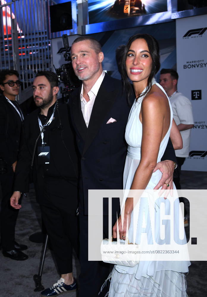 Brad Pitt and Ines de Ramon attend the World Premiere of Apple Original Films F1: The Movie at Times Square in New York. June 16, 2025. New York United States - ZUMAp281 20250616_zea_p281_040