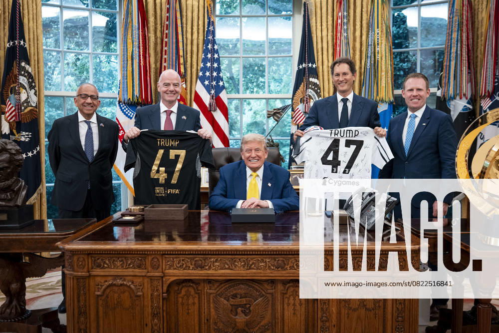 President Trump Holds a Meeting with Members of the Juventus Soccer Club President Donald Trump poses with FIFA president Giani and members of the Juventus Football Club team in the Oval Office, Wednesday, June, 18, 2025. (POOL Photo by Doug Mills The New York Times Washington DC United States