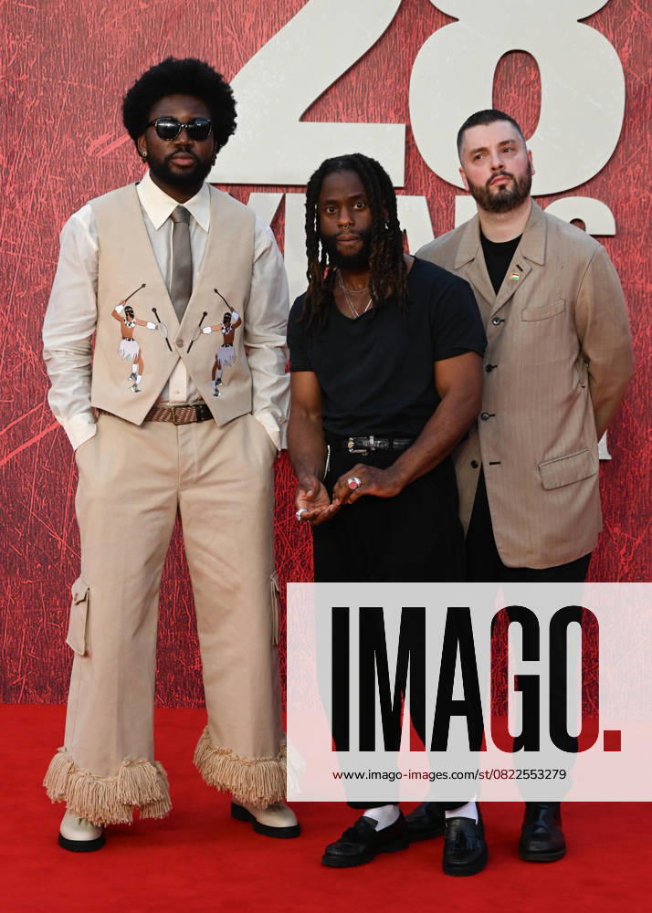Young Fathers (Alloysious Massaquoi, Kayus Bankole and Graham Hastings) attends 28 Years Later World Premiere at the Odeon Luxe Leicester Square in London, England. UK. Wednesday 18th June 2025.