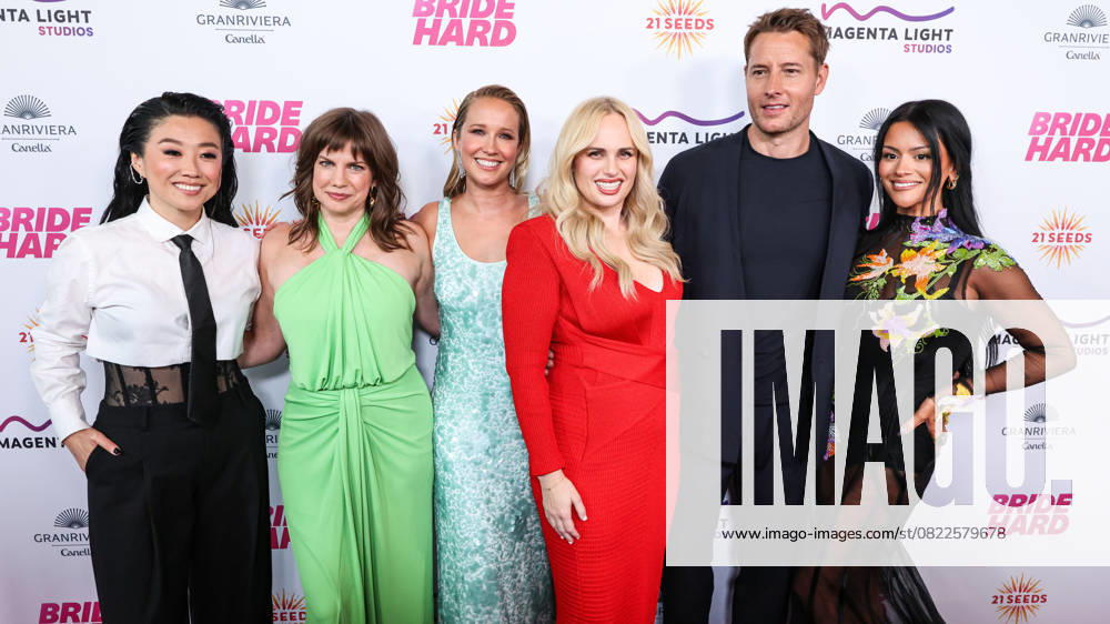 Los Angeles Premiere Of Magenta Light Studios Bride Hard American actress and comedian Sherry Cola, American actress Anna Chlumsky, American actress, model, and singer Anna Camp, Australian actress, producer, singer, and writer Rebel Wilson, American actor, producer, director, and writer Justin Hartley and American actress Gigi Zumbado arrive at the Los Angeles Premiere Of Magenta Light Studios Bride Hard held at the DGA Theater Complex at The Directors Guild of America in Los Angeles, California, United States. DGA Theater Complex at The Directors Guild of America, Los Angeles, California, USA California United States