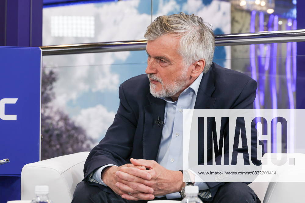 RUSSIA, ST PETERSBURG - JUNE 20, 2025: VEB.RF chief economist Andrei Klepach gives an interview to the TASS News Agency on Day 3 of the 28th St Petersburg International Economic Forum at the Expoforum Convention and Exhibition Centre. Alexander Demianchuk TASS 81833852