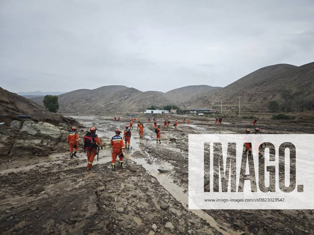 (250624) -- JINGYUAN, June 24, 2025 -- Firefighters conduct search and rescue operations at an area affected by a mountain flood in Xinquan Village of Jingyuan County, northwest China s Gansu Province, June 24, 2025. Five people have been reported missing as of 2 a.m. Tuesday following a mountain flood in Xinquan Village of Jingyuan County at approximately 6 p.m. Monday. Local authorities, including public security, emergency response, firefighting and communication departments, were swiftly mobilized to search for those missing and evacuate residents after the flood. Rescue operations, evacuations, risk assessments and other emergency measures are ongoing. (Photo by Wang Yinqian Xinhua) PhotoFlash 5 missing following flood in northwe