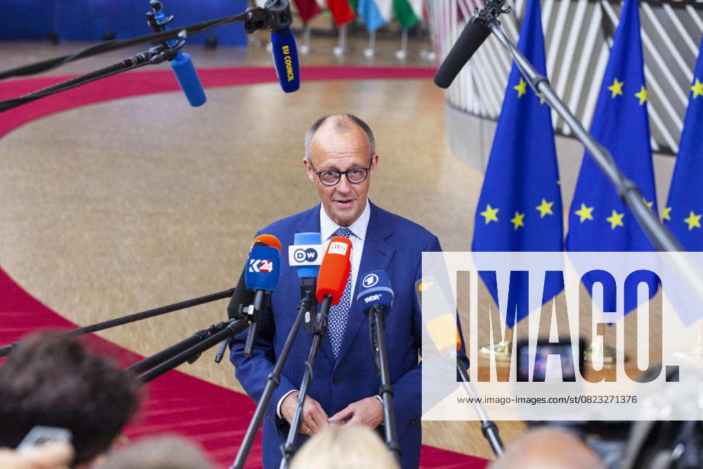 Friedrich Merz. The heads of state of the 27 European Union countries met today in the Belgian capital for a European summit, the day after the NATO summit in The Hague. - 26 06 2025 - Belgium Brussels - NicolasxLandemardx Pictorium LePictorium_0311393