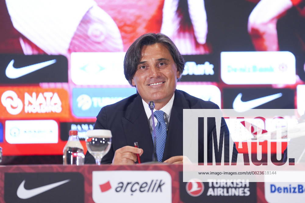Vincenzo Montella signs a new 2-year contract with the National Team ISTANBUL, TURKIYE - JUNE 30: Turkish Football Federation (TFF) President Ibrahim Haciosmanoglu (not seen) and Turkish National Football Team Head Coach Vincenzo Montella attend a ceremony at the TFF Hasan Dogan National Teams Camp and Training Facilities after Montella’s contract was extended for two more years in Istanbul, Turkiye, on June 30, 2025. Agit Erdi Ulukaya Anadolu Istanbul Turkey. Editorial use only. Please get in touch for any other usage.