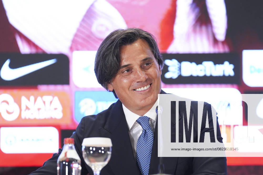 Vincenzo Montella signs a new 2-year contract with the National Team ISTANBUL, TURKIYE - JUNE 30: Turkish Football Federation (TFF) President Ibrahim Haciosmanoglu (not seen) and Turkish National Football Team Head Coach Vincenzo Montella attend a ceremony at the TFF Hasan Dogan National Teams Camp and Training Facilities after Montella’s contract was extended for two more years in Istanbul, Turkiye, on June 30, 2025. Agit Erdi Ulukaya Anadolu Istanbul Turkey. Editorial use only. Please get in touch for any other usage.