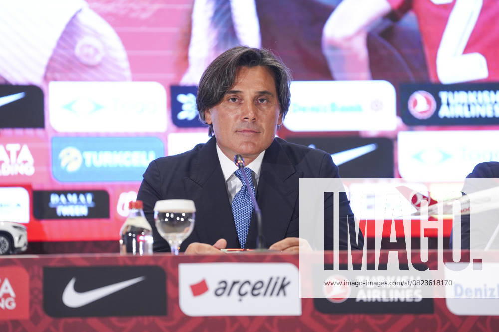 Vincenzo Montella signs a new 2-year contract with the National Team ISTANBUL, TURKIYE - JUNE 30: Turkish Football Federation (TFF) President Ibrahim Haciosmanoglu (not seen) and Turkish National Football Team Head Coach Vincenzo Montella attend a ceremony at the TFF Hasan Dogan National Teams Camp and Training Facilities after Montella’s contract was extended for two more years in Istanbul, Turkiye, on June 30, 2025. Agit Erdi Ulukaya Anadolu Istanbul Turkey. Editorial use only. Please get in touch for any other usage.
