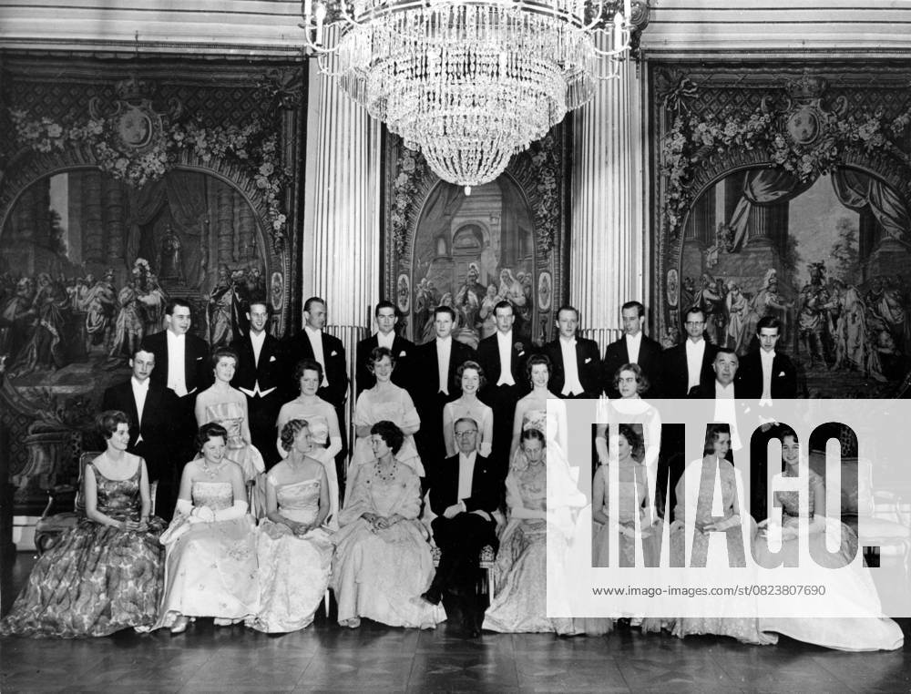 Ball at Royal Palace in Stockholm 13 March 1960 Stockholm, Sweden posed Group, included at glamorous Ball yesterday Evening at R