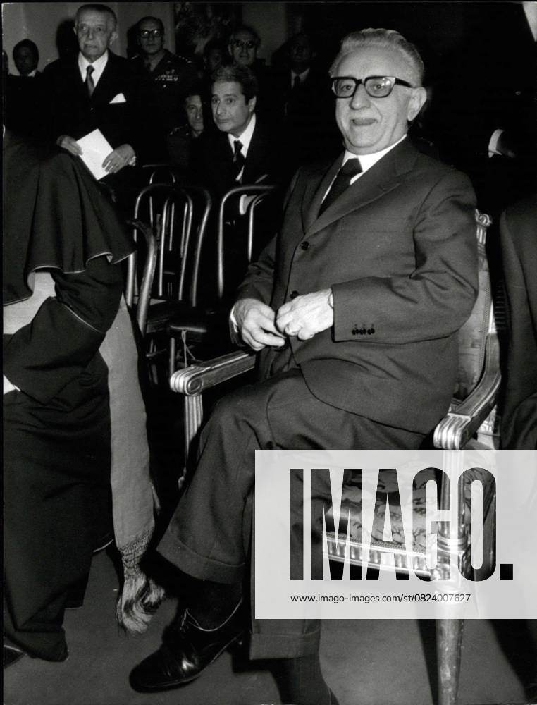 Italy San Marino 30 April 1962 Rome, April 1976 the President the Republic Giovanni Leone at a Ceremony to Anniversary the Foundation of the state President Leone is at Centre more violent Polemics via the Lockheed Scandal