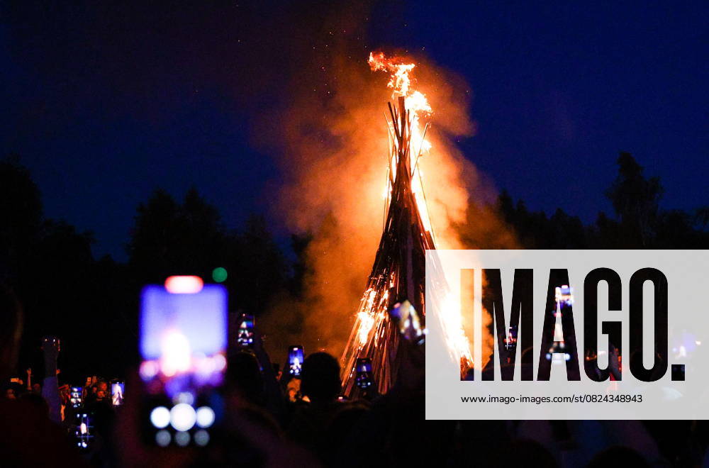 RUSSIA, MOSCOW REGION - JULY 5, 2025: A bonfire is seen during festivities marking Ivan Kupala Day, a pagan summer solstice celebration, at the Vasilkovoye Ozero holiday park. Valeria Kalugina TASS 82256442