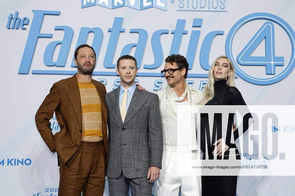 Ebon Moss Bachrach, Joseph Quinn, Pedro Pascal and Vanessa Kirby at The Fantastic Four First Steps movie premiere and fan event on 8 07 2025 at the Center am Potsdamer Platz in Berlin The Fantastic Four movie premiere in Berlin
