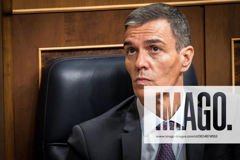 Spanish PM Sanchez to Address Parliament Amid Corruption Scandal MADRID, SPAIN - JULY 09: Spanish Prime Minister Pedro Sanchez appears before an extraordinary session of the Congress of Deputies following a major corruption scandal involving members of his party in Madrid, Spain on July 09, 2025. The investigation by the Civil Guard has implicated former Socialist Party (PSOE) Organization Secretary Santos Cerdan, ex-Transport Minister Jose Luis Abalos, and his former advisor Koldo Garcia. Although Sánchez requested the appearance himself, it comes after pressure from a majority of parliamentary groups. Diego Radames Anadolu Madrid Spain. Editorial use only. Please get in touch for any other usage.