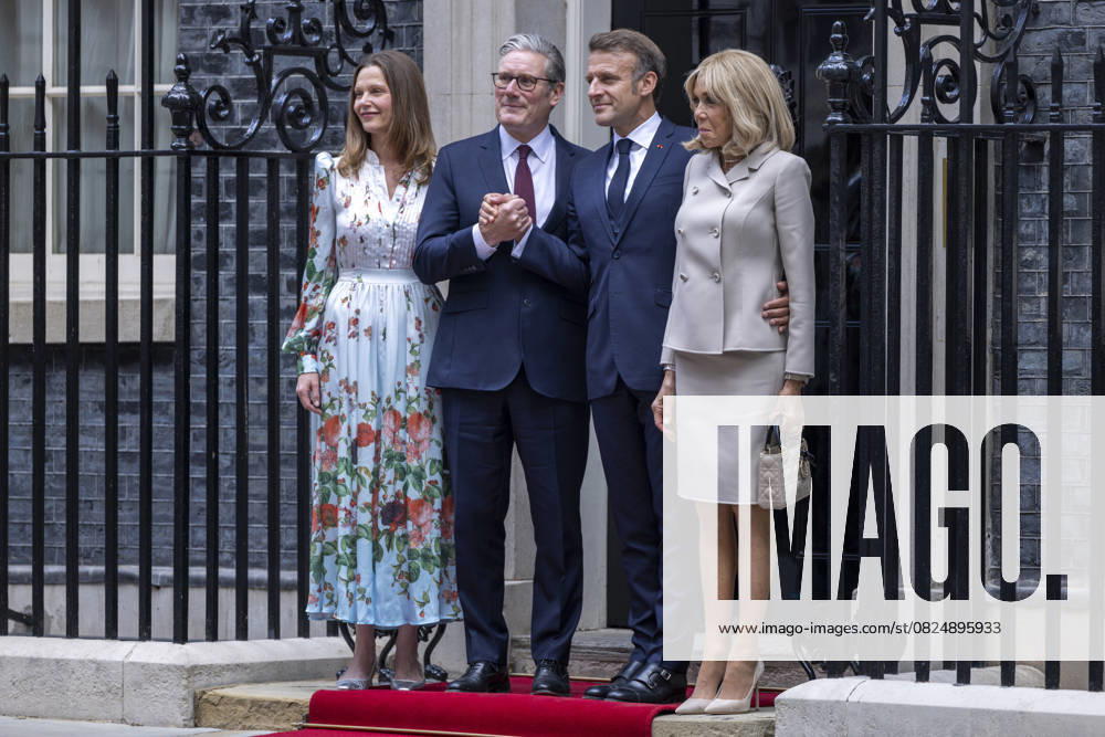French President Emmanuel Macron Welcomed to Downing Street by Starmer 9 July 2025 London, UK. 9 July 2025. French President Emmanuel Macron and First Lady Brigitte Macron are welcomed to 10 Downing Street by UK Prime Minister Sir Keir Starmer and his wife Victoria Starmer. The meeting comes during President Macrons State Visit to the United Kingdom, aimed at strengthening diplomatic and bilateral ties between the two nations., Credit:Abdullah Bailey Avalon UK, London