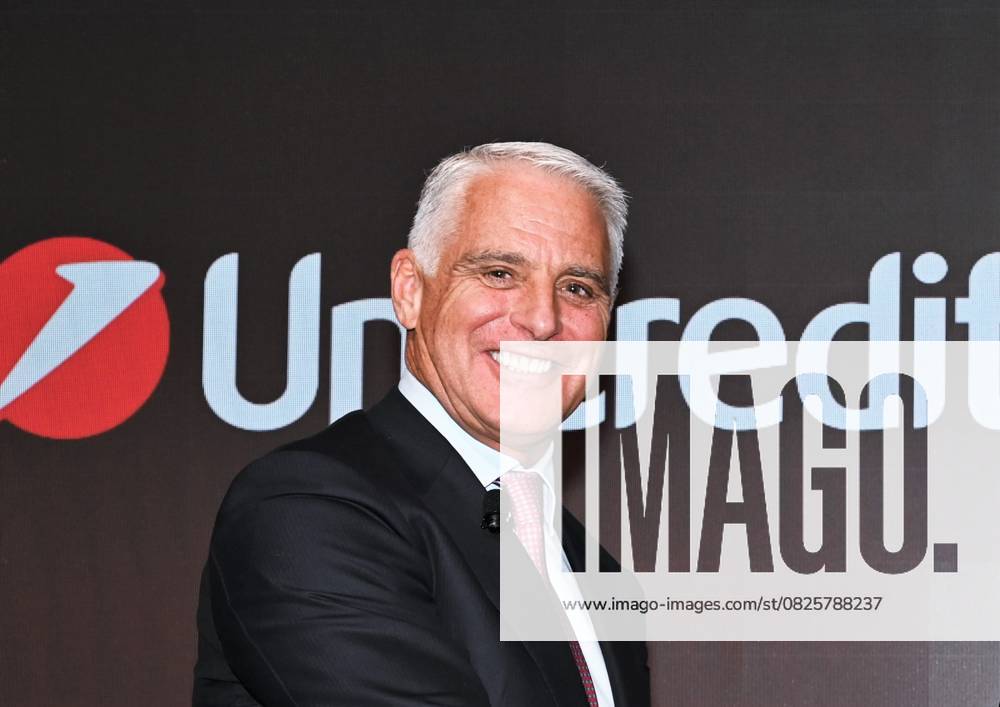 Milan: Milan, Italy UniCredit and Ferrari a new partnership during the presentation conference with the respective CEOs at UniCredit headquarters in Milan In the photo::Andrea Orcel CEO UniCredit Group Milan - ZUMAp169 20250116_zea_p169_357