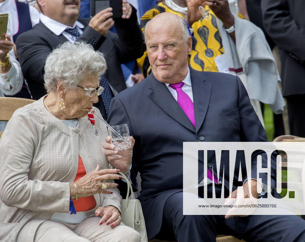 The Norwegian royal family attends a garden party at the Royal Palace in Oslo on t