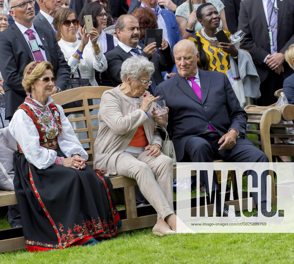 The Norwegian royal family attends a garden party at the Royal Palace in Oslo on t