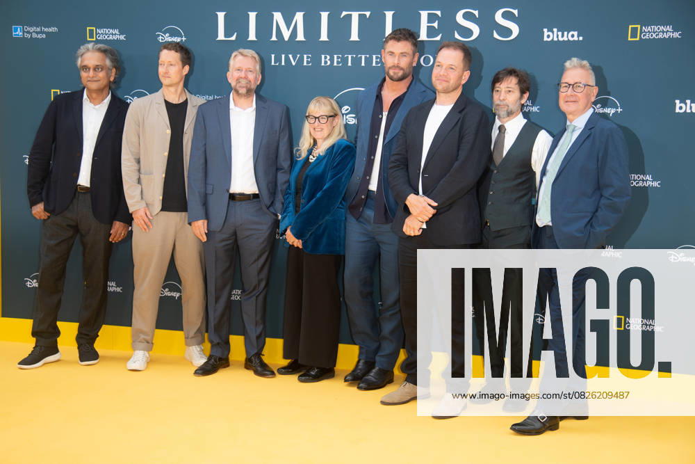 Limitless: Live Better Now Season 2 UK Premiere Arrivals at Odeon Luxe, Leicester Square, London, UK (L-R) - Arif Nurmohamed, Greg Vince, Brandon Hill, Jane Root, Chris Hemsworth, guest, Ari Handel, Pete Lovering attends the UK Premiere of Limitless: Live Better Now Season 2 at Odeon Luxe, Leicester Square, London, England, UK on Thursday 17 July, 2025., Credit:Justin Ng Avalon UK, England, London, Odeon Luxe, Leicester Square