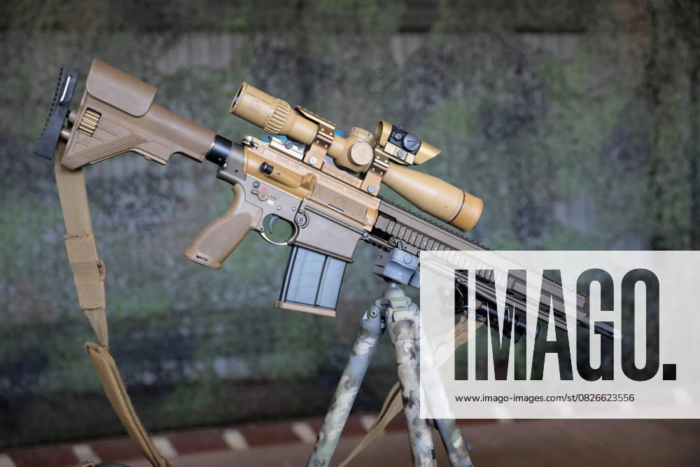 One Designated Marksman Rifle DMR of the German Armed Forces of the type Heckler Koch G28 with telescopic sight One Designated Marksman Rifle DMR of the German Armed Forces of the type Heckler Koch G28 with telescopic sight Donaueschingen Baden Württemberg Germany