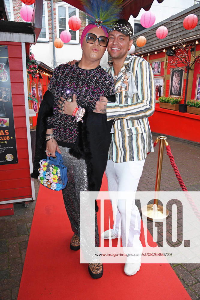 Julian F M Stöckel with friend Marcell Damaschke at the Olivia Jones Kult Kieztouren summer party, Grosse Freiheit 27 in Hamburg on 22 07 2025