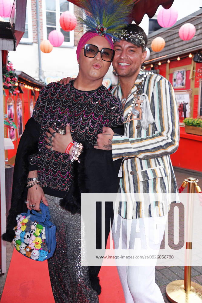 Julian F M Stöckel with friend Marcell Damaschke at the Olivia Jones Kult Kieztouren summer party, Grosse Freiheit 27 in Hamburg on 22 07 2025