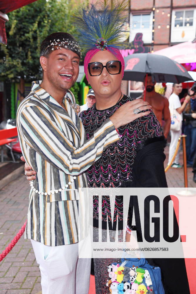 Julian F M Stöckel with friend Marcell Damaschke at the Olivia Jones Kult Kieztouren summer party, Grosse Freiheit 27 in Hamburg on 22 07 2025