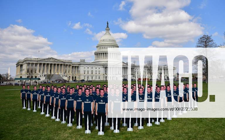 Cardboard cutouts of Facebook CEO Mark Zuckerberg are seen on the west front of the U.S. Capitol Building as part of a demonstration by the activist group Avaaz, in Washington, D.C. on April 10, 2018. The group is calling on Facebook to remove fake accounts and bots as well as respect personal data of its users. Zuckerberg is scheduled to testify before a joint Senate Judiciary and Commerce Committee hearing later today. WAP20180410311 KEVINxDIETSCH