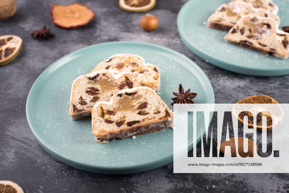 Christmas stollen, Traditional Christmas stollen with Nuts, Raisins, Marzipan and Spices, Cinnamon and Star anise 1133601982