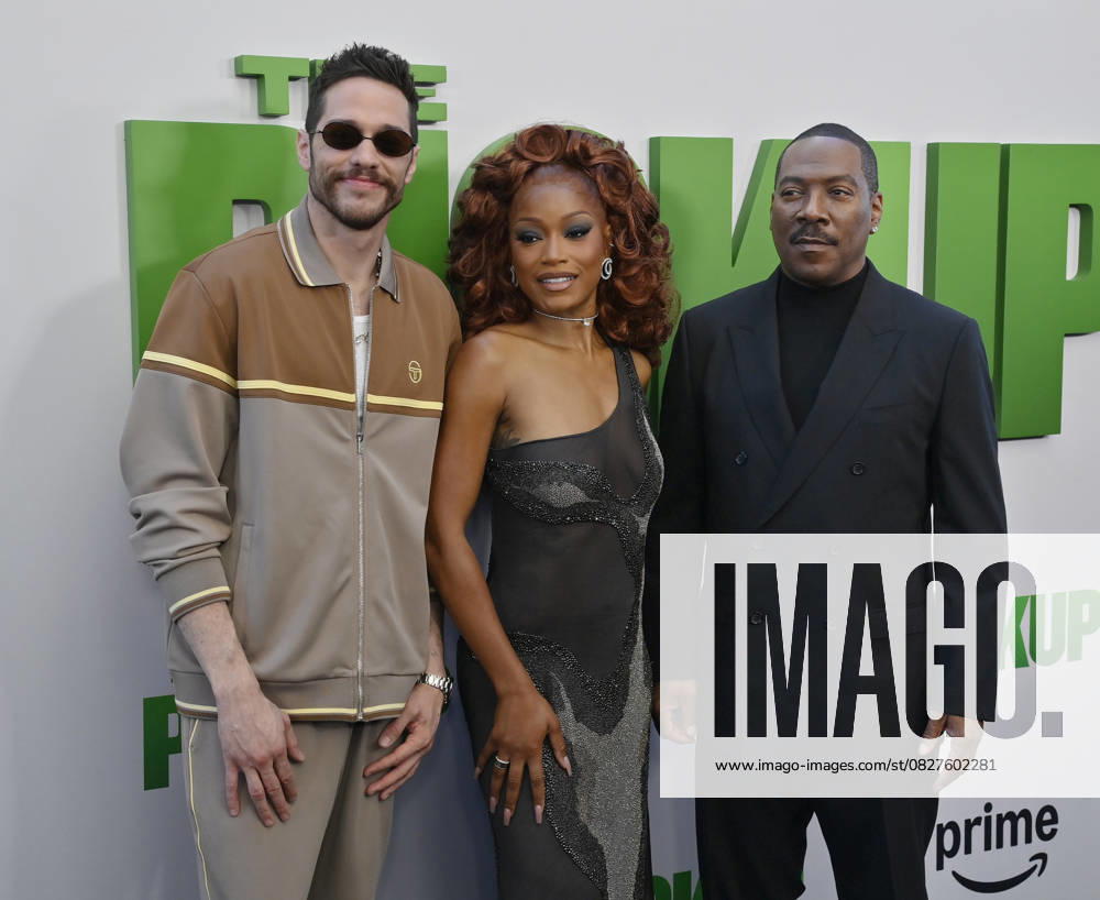 Cast members Pete Davidson, Keke Palmer and Eddie Murphy (L-R) attend the premiere of the motion picture comedy The Pickup at Regal LA Live in Los Angeles on Sunday, July 27, 2025. Storyline: A routine cash pickup turns into a deadly pursuit when two mismatched armored truck drivers are ambushed by ruthless criminals with plans beyond the cash. LAP2025072742 JIMxRUYMEN