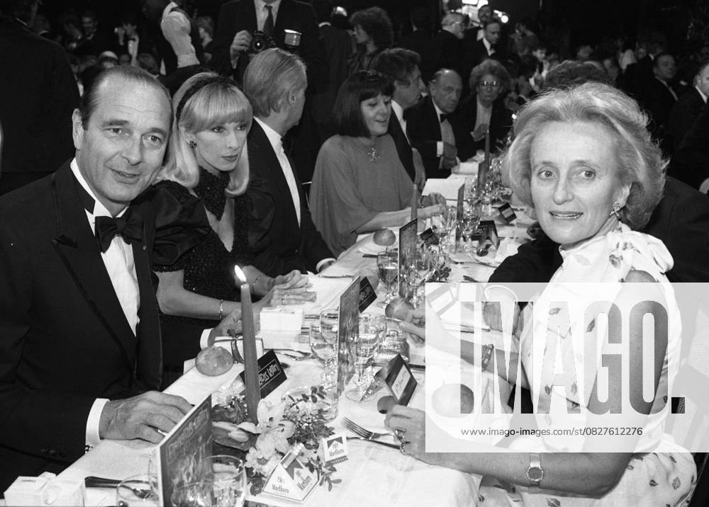 Archives Dany Saval, Jacques Chirac and his wife Bernadette Loulou Gastés 75th birthday party at the Paradis Latin, organized by Line Renaud March 18, 1983 Jean Claude Woestelandt Bestimage Paris France