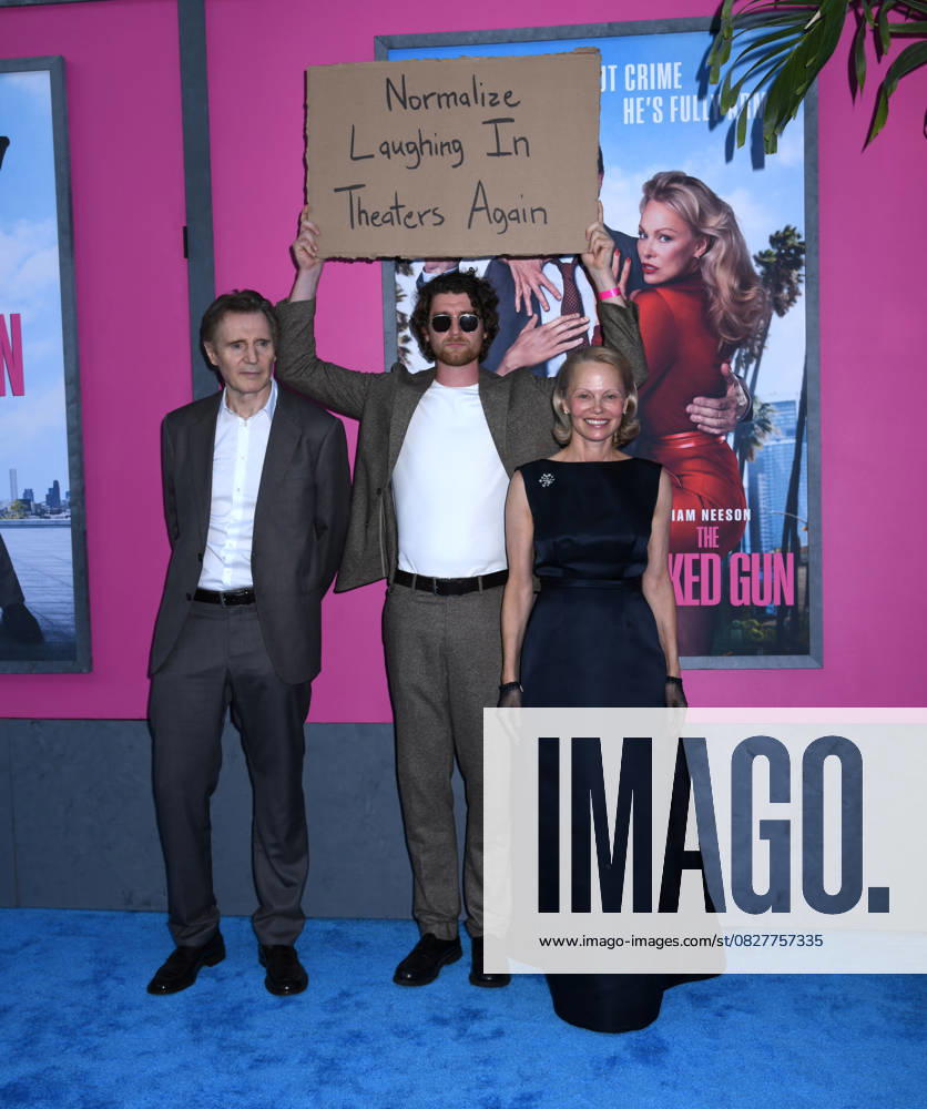 Liam Neeson and Pamela Anderson attend the US Premiere of The Naked Gun at SVA Theater in New York. July 28, 2025. New York United States - ZUMAp281 20250728_zea_p281_038