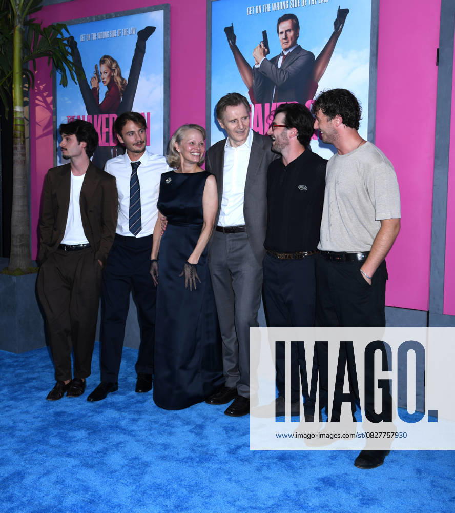 Dylan Jagger Lee, Brandon Thomas Lee, Pamela Anderson, Liam Neeson, Daniel Neeson and Micheal Neeson attend the US Premiere of The Naked Gun at SVA Theater in New York. July 28, 2025. New York United States - ZUMAp281 20250728_zea_p281_028