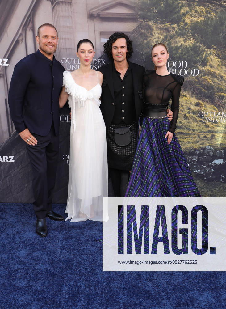 Bilder des Jahres 2025, Entertainment 07 Juli 28 July 2025 . Los Angeles, California - Sam Heughan, Hermione Corfield, Jamie Roy, Harriet Slater At Outlander: Blood of my Blood Premiere Event held at DGA Theater Complex in Los Angeles. Los Angeles USA - ZUMAa123 20250728_zaa_a123_037
