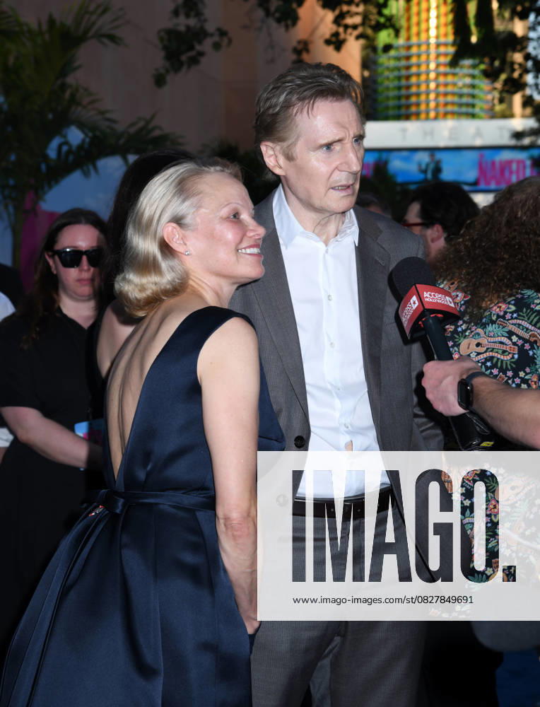 Pamela Anderson and Liam Neeson attends the US Premiere of The Naked Gun at SVA Theater in New York. Zuma Press July 28, 2025. New York United States - ZUMAp281 20250728_zea_p281_071